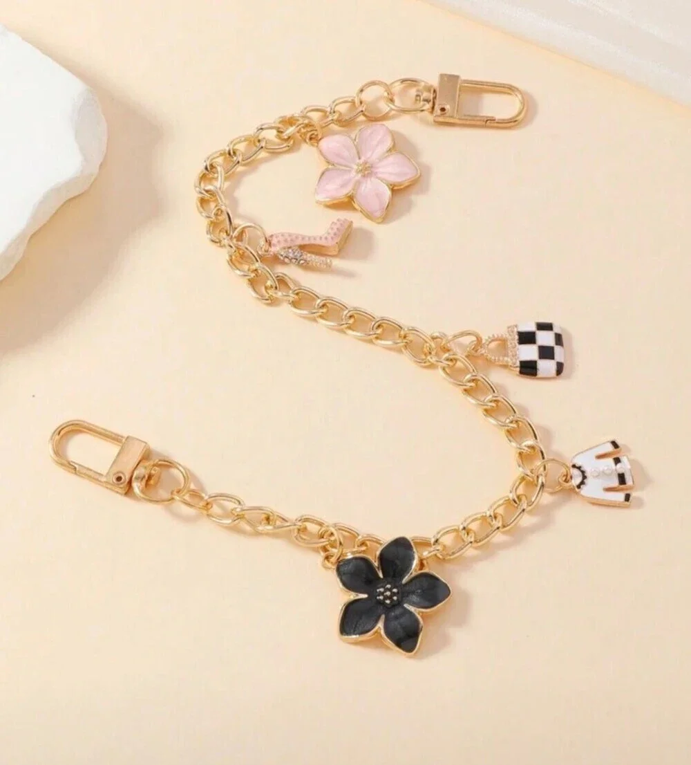 Gold Pink Floral Charm Key Holder